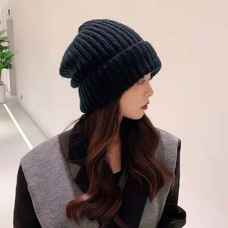 Hats Stacking Hats Autumn and Winter Knitted Wool Hats Korean and Japanese Cold-proof Big Head Circumference Winter Warm Men's Knitted Hats