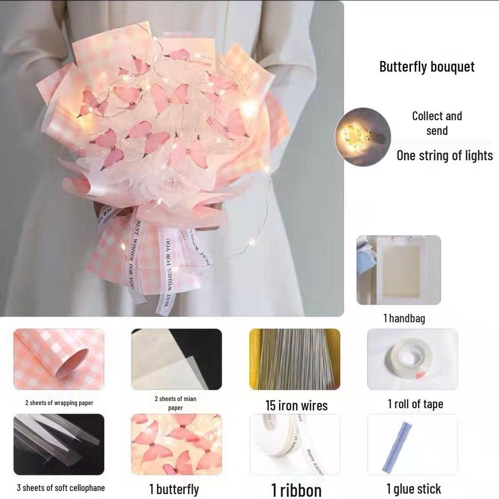 Valentine's Butterfly Bouquet DIY Kit: Handmade Flower Set for Girlfriend, Best Friend, Teacher Birthday Gift