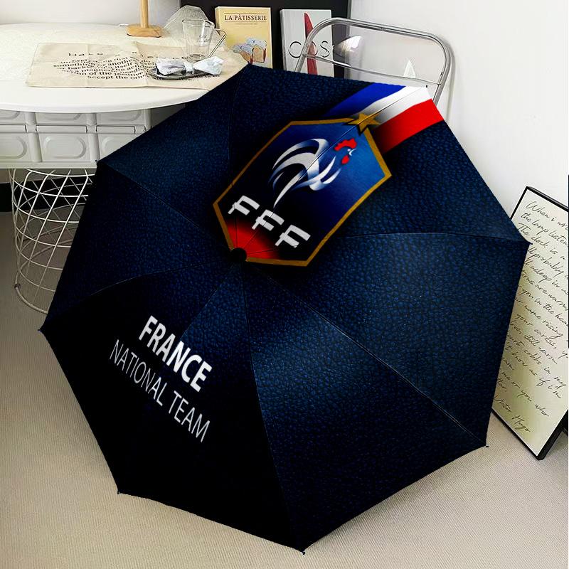 France Football Emblem Automatic Folding Umbrella - 8-Rib Travel Umbrella with Auto Open/Close & Portable Gifts for Holidays or Birthdays
