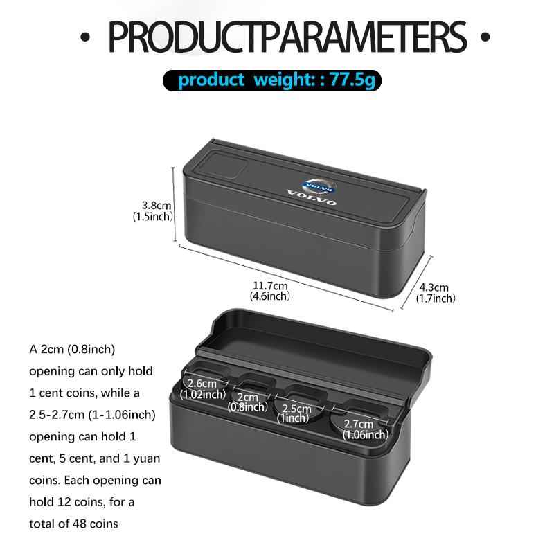 For Volvo Plastics Car Coin Organizer Case Loose Change Money Storage Box V60 V90 S60 S80 S90 C30 XC40 XC60 XC70 XC90 V40