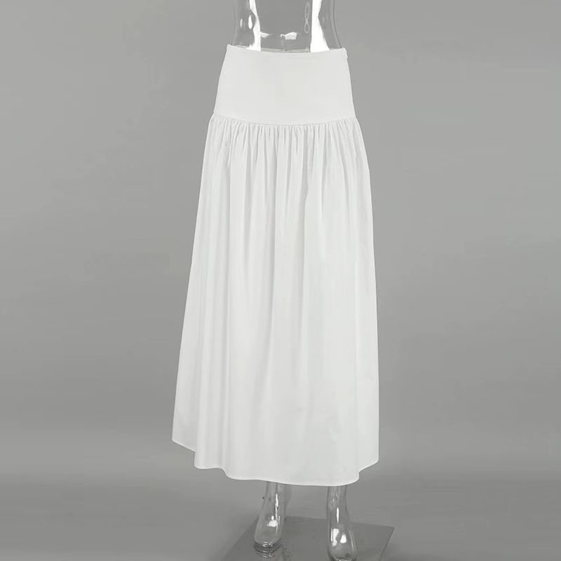 

New Arrival French Style Casual High Waist Loose Plaid Pure Cotton Skirt Leisure High Waisted Skirt White L