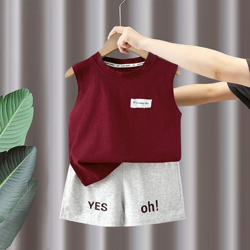 

2 шт./компл., новый летний детский костюм, модный жилет для мальчиков, шорты, повседневный костюм для малышей, детские наряды, детские спортивные костюмы 110 красный