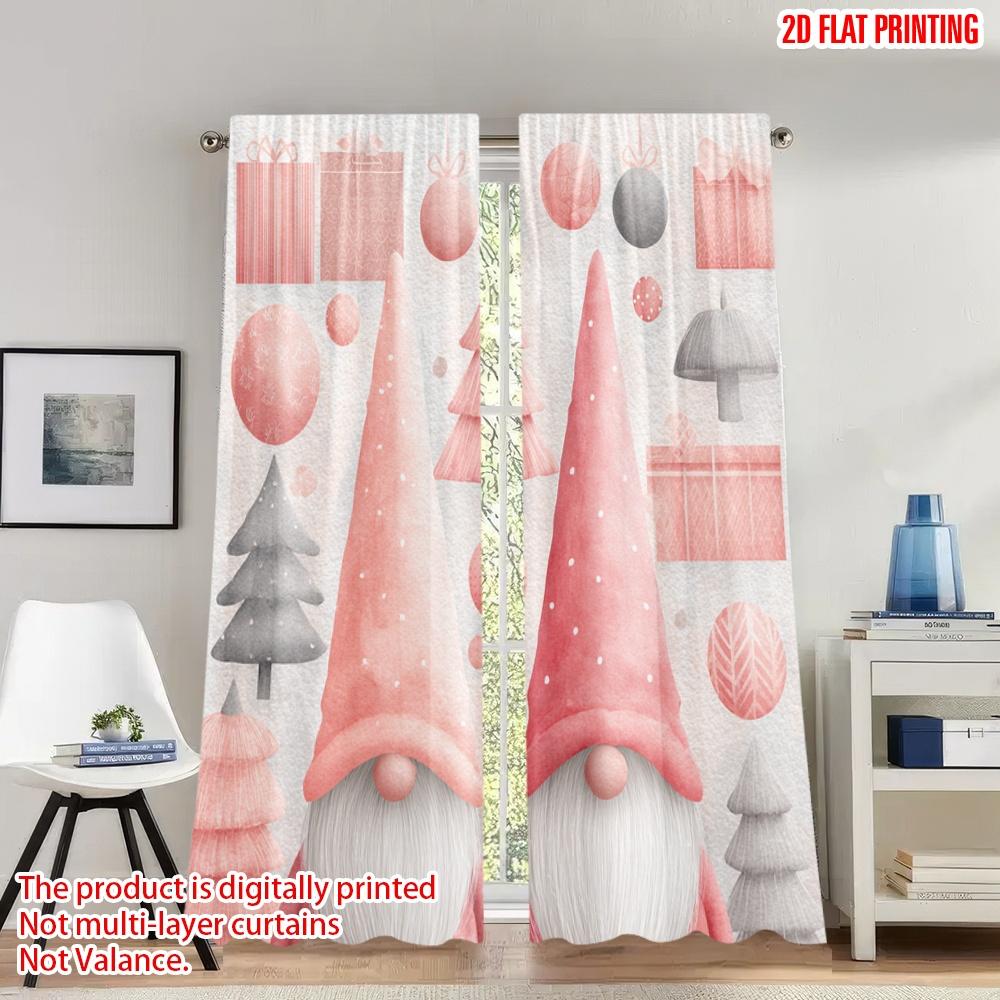 

2pcs 2D flat printing Christmas Curtains Christmas Gnomes Gifts Trees Digital Printed Polyester Drapes Family Party Use for Home 100*130 Grommet Top 1pcs