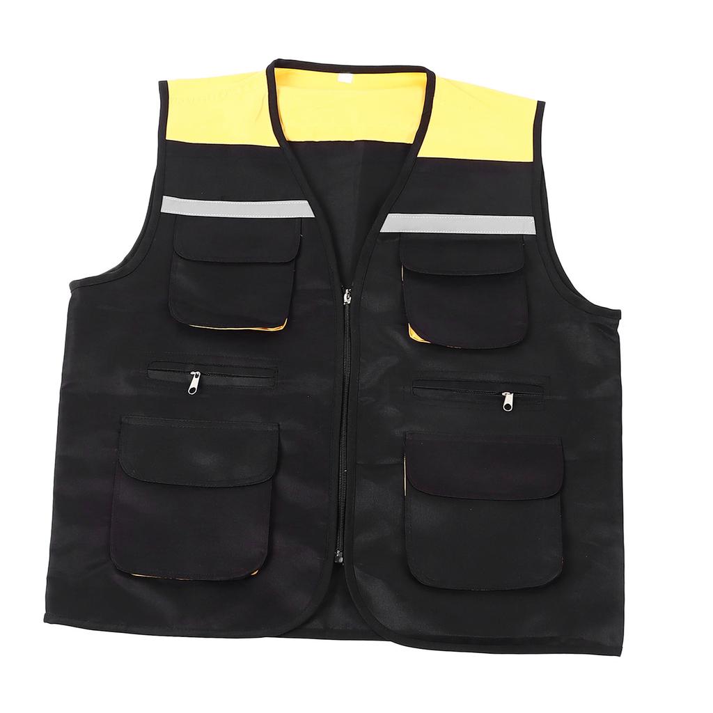 Work Vest Reflective Multi Pockets Practical Engineer Vest for Construction Site Mechanical Operation Black 3xl