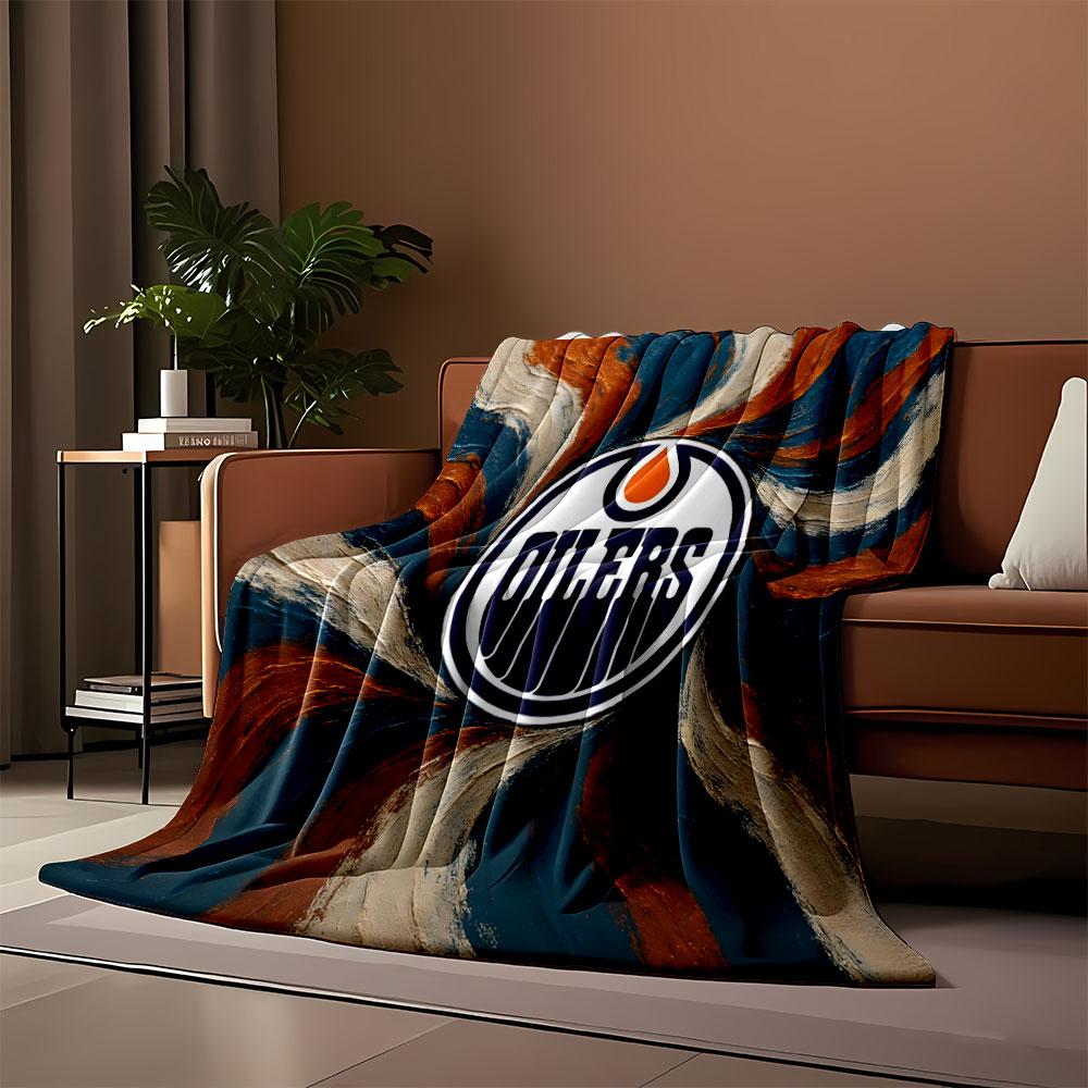 Edmonton Oilers Logo On Swirl Background Print Blanket Soft and Cozy Perfect for the Living Room Bed Sofa or a Nap,gift