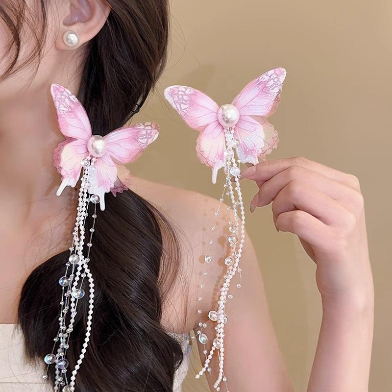 Čínská sponka do vlasů s třásněmi ve tvaru motýla pro ženy - Dynamický vílí dlouhý přívěsek Vlasové doplňky