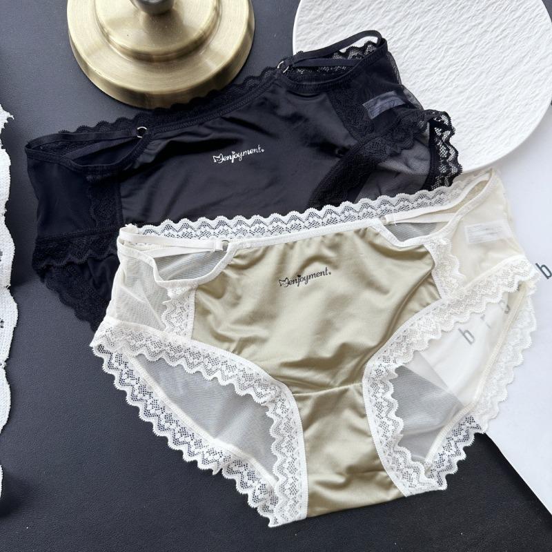 Ladies Spring and Summer Comfortable Sexy Ice Silk Mesh Lace Color Hollow Low Waist Underwear