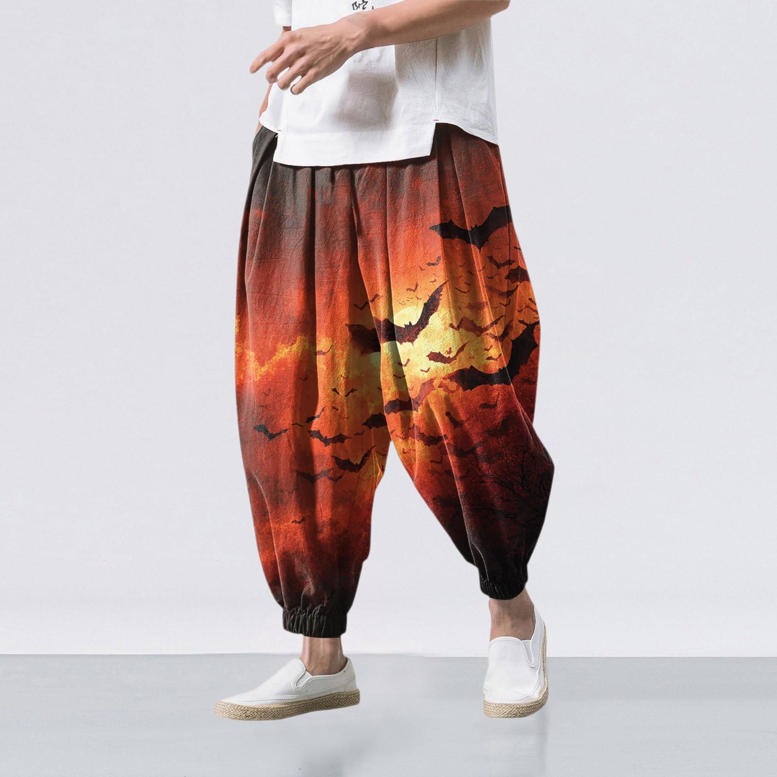 

Принт на Хэллоуин - Повседневные брюки широкого кроя, Мужские свободные повседневные брюки L шафрановый