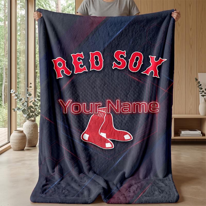 Boston Red Sox Custom Flannel Throw Blanket Print Your Name Text Soft Warm Blanket Holiday Present