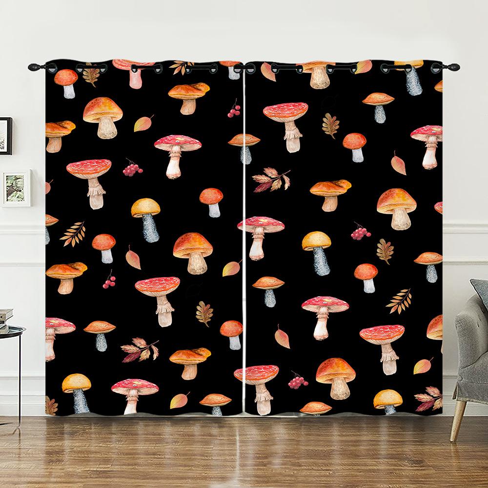 Curtain Mushroom 3D Sunshade Digital Printing Curtain Blackout No Punching Bedroom Living Room