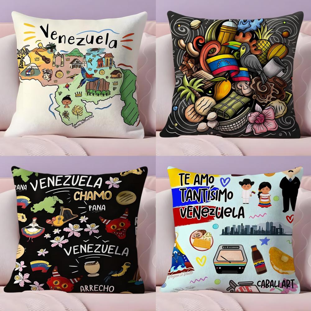 V-Venezuela Feelings Cushion Cover Plush Fabric Soft Double-Sided Printed Sofa Warm Winter Home Gift Pillow Cover