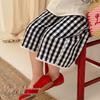 New Girls' Plaid & Polka Dot Three-Quarter Wide-Leg Pants (S/M/L) - Black