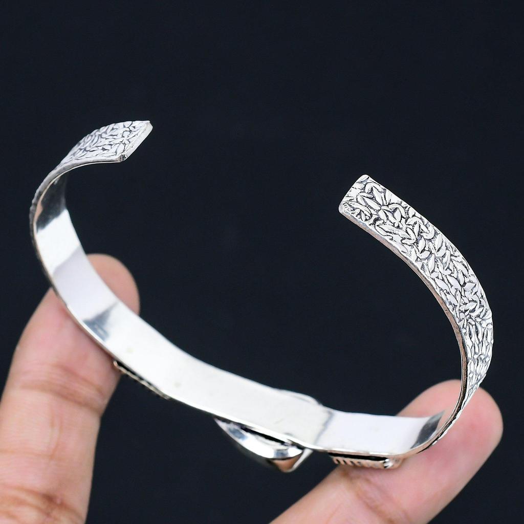 Pear Dendrite Tiger Stone Daughter Birthday Unique Ethnic Bangle Sterling Silver
