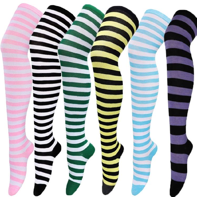 Damen Gestreifte Overknee Oberschenkelhohe Lange Socken für Weihnachts-Feierparty