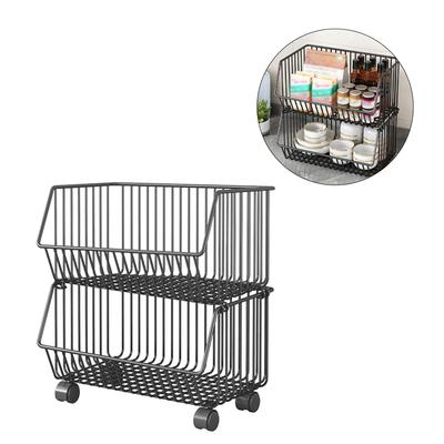 3-stöckiger Obstkorb für Küchenaufbewahrungswagen Stapelbarer Metalldraht-Aufbewahrungskorb Snack-Organizer Körbe mit Rollen