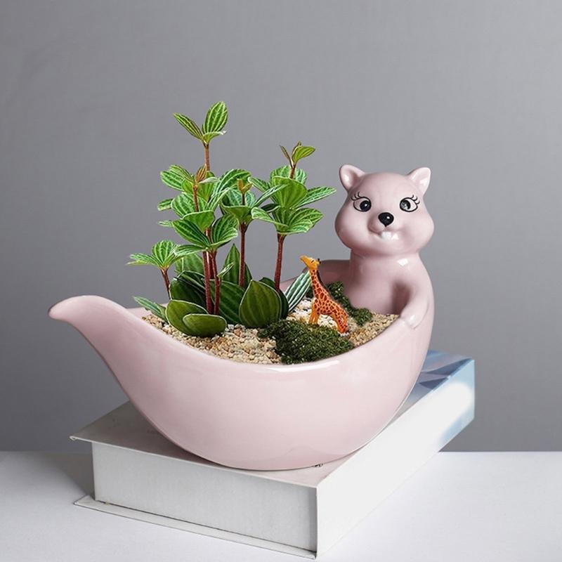 Handmade Mini Cartoon Ceramic Fleshy Plant Pot Planter Gift Ceramic Planter Container for Indoor Garden Desk Decoration