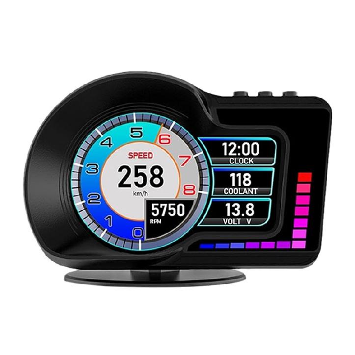 OBD2 Gauge Display, Car Speedometer Display OBD2+GPS Dual Mode, Fit Gasoline Cars 2008-2025, 3.5  IPS Screen, Turbo Gauge, 6 Alerts, 8 Color Ambient F16