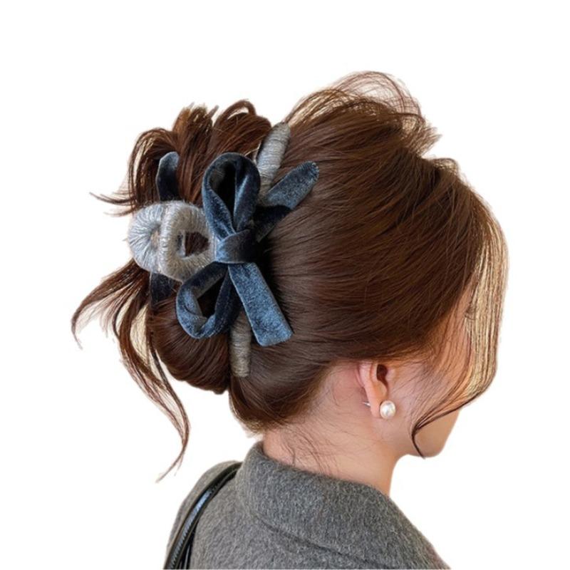 2025 New Elegant Velvet Bow Hair Claw Clip Large Claw Clip for Women with Non-Slip Grip Elegant Updo Bun Maker for Thick Hair
