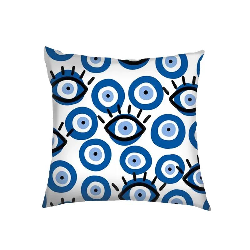 Mandala Floral Print Pillow Case Turkish Blue Evil Eye Cushion Sofa Cases Home Square Throw Pillow Cover Living Room Decoration