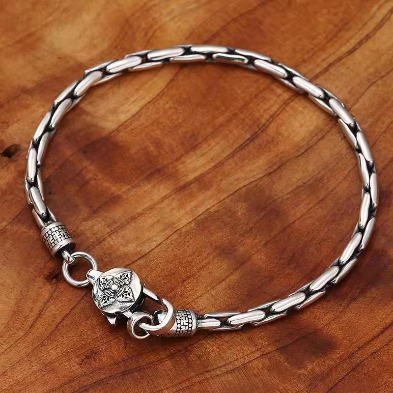Männliche Persönlichkeit Sechs-Zeichen-Mantra Vajra-Mörser Hanfseil-Armband Versilbert Retro Hipster Ethnischer Stil