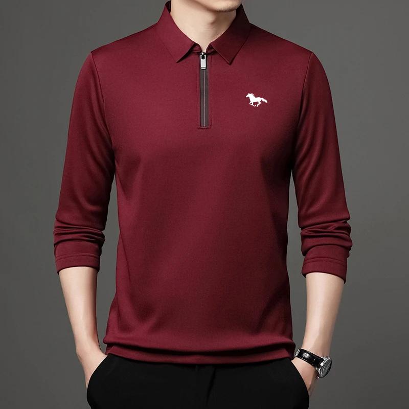 Zipper Fashion Men's Long Sleeve Polo Shirt Comfortable Solid Color Polyester Fiber Outdoor Casual Daily Suitable for Spring