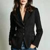 Brown Suede Texture Classic Lapel Blazer Elegant Casual Women