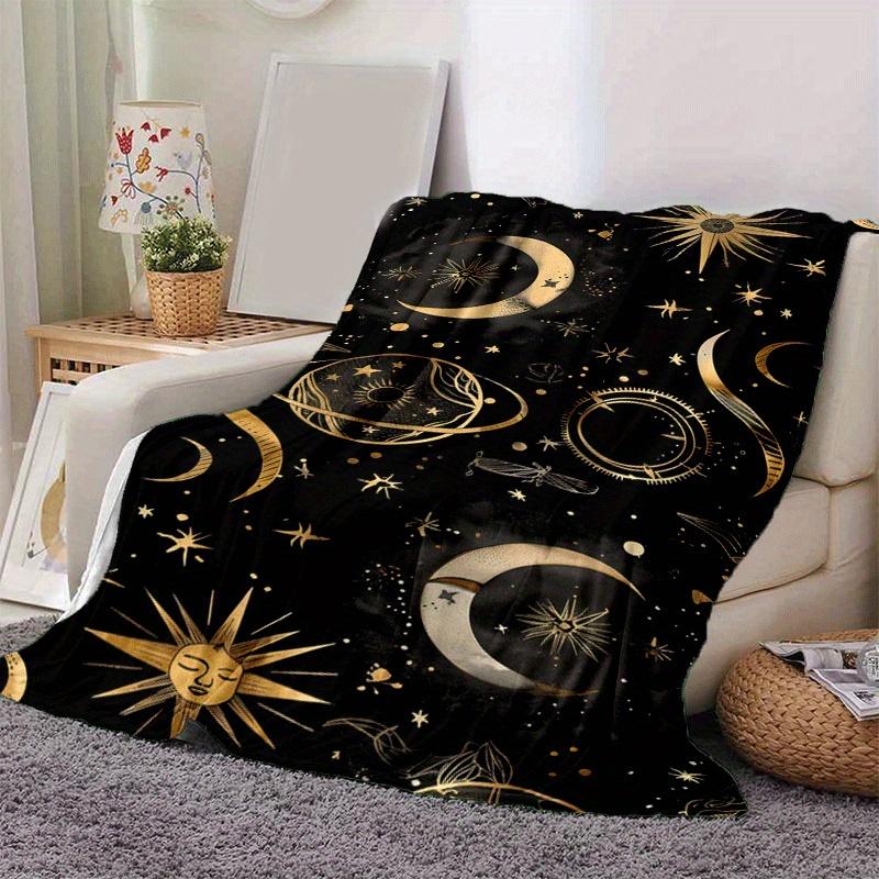 1pc Moon Printing Lightweight Flannel Blanket, Comfortable and Warm Blanket, for Camping Sofa Bed and Couch Office, Suitable for Gift Blanket