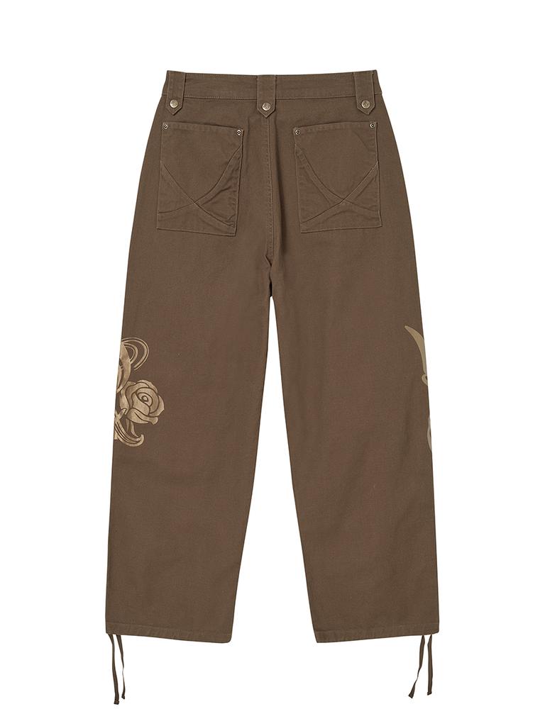 NYXX Emblem Printing Cotton Pants Brown