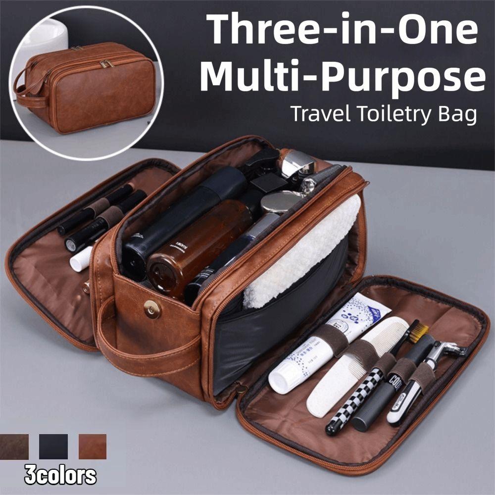 Large Capacity Travel Toiletry Bag PU Three-opening Cosmetic Organizer Multifunctional Hanging Makeup Bag Travel Essentials