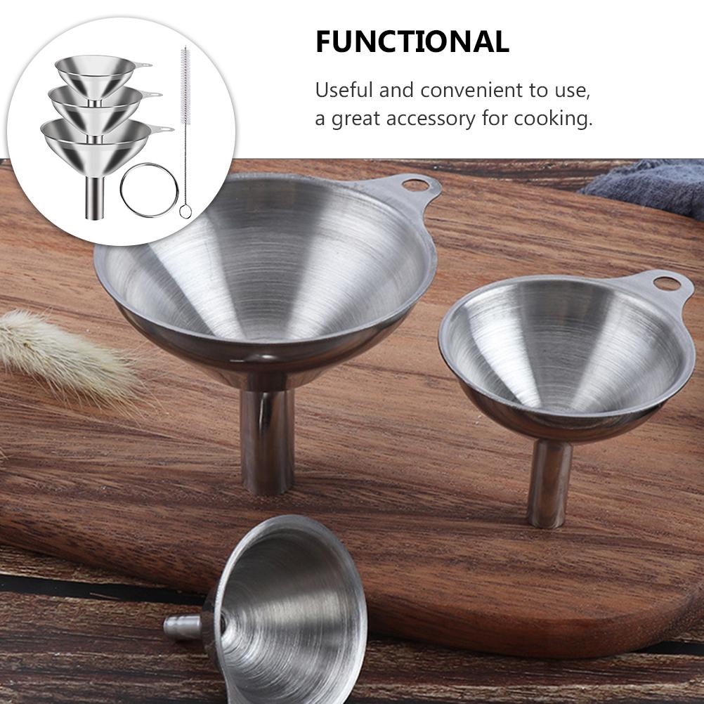 Stainless Steel Funnel Home Use Kitchen Oil Filter Household Cooking Wide Mouth Liquid Nylon Dispensing
