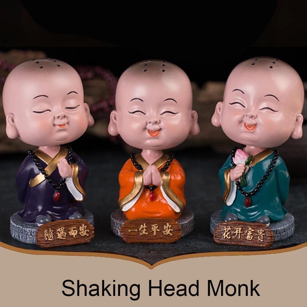 Ornamente pentru mașină rășină drăguț cu cap scuturator călugăr Buddha figurină decorare auto casă interior interior tablou de bord accesorii decor