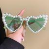 Heart-Shaped Exaggerated Party Sunglasses with Pearls - Handmade Fashion for Women