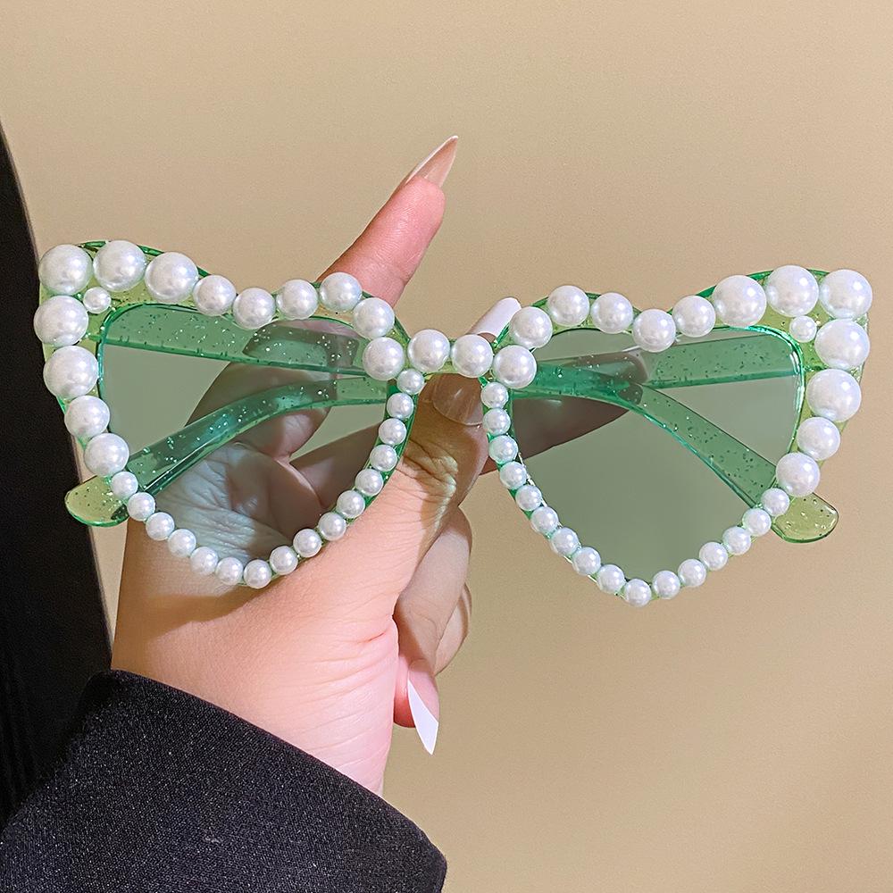 Heart-Shaped Exaggerated Party Sunglasses with Pearls - Handmade Fashion for Women