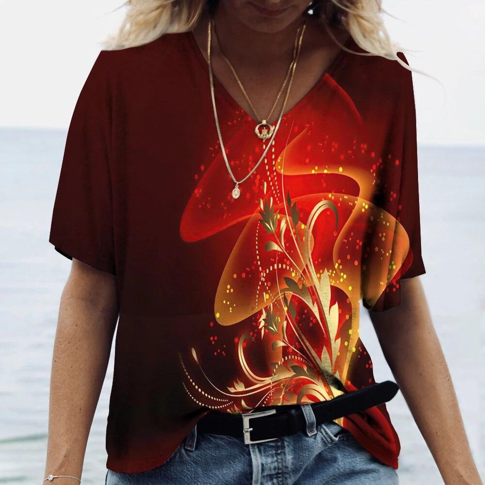 Dámské tričko Letní výstřih do V Módní krátký rukáv Topy Oblečení pro dívky Trička Oversized Harajuku Oblečení Párty Ležérní Blůza