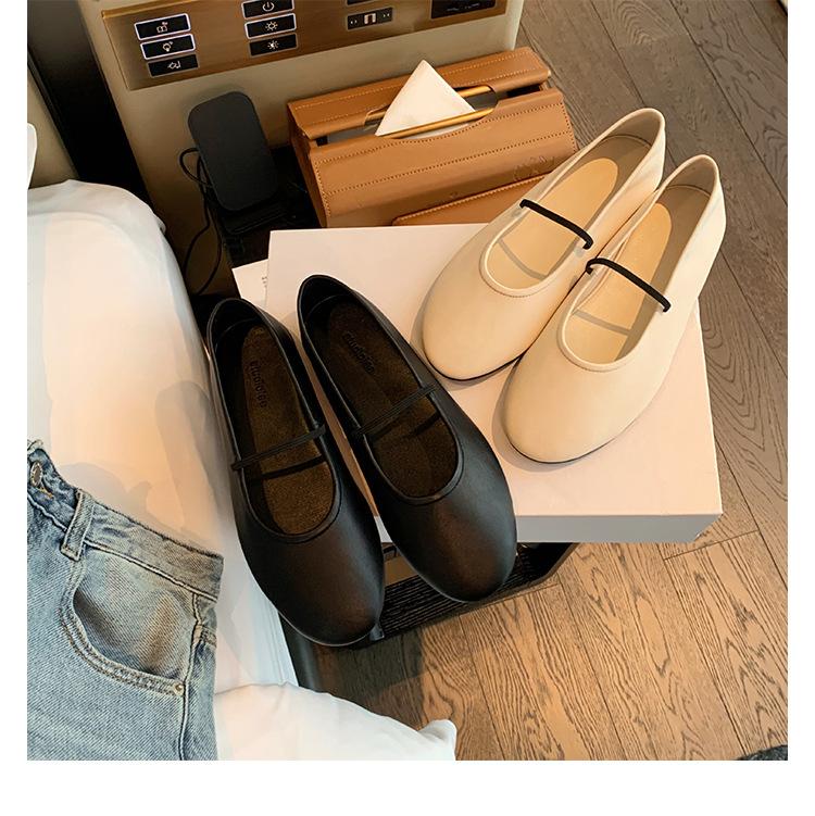 Sheepskin Version~ Minimalist One-word Belt Leather Soft-soled Mary Jane Single Shoes Women's Small Heel Ballet Shoes Small Leather Shoes Laden Shoes