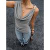 Womens Cowl Neck Sleeveless Blouse With Metal Button Shoulder Detail Casual Solid Color Tank Top