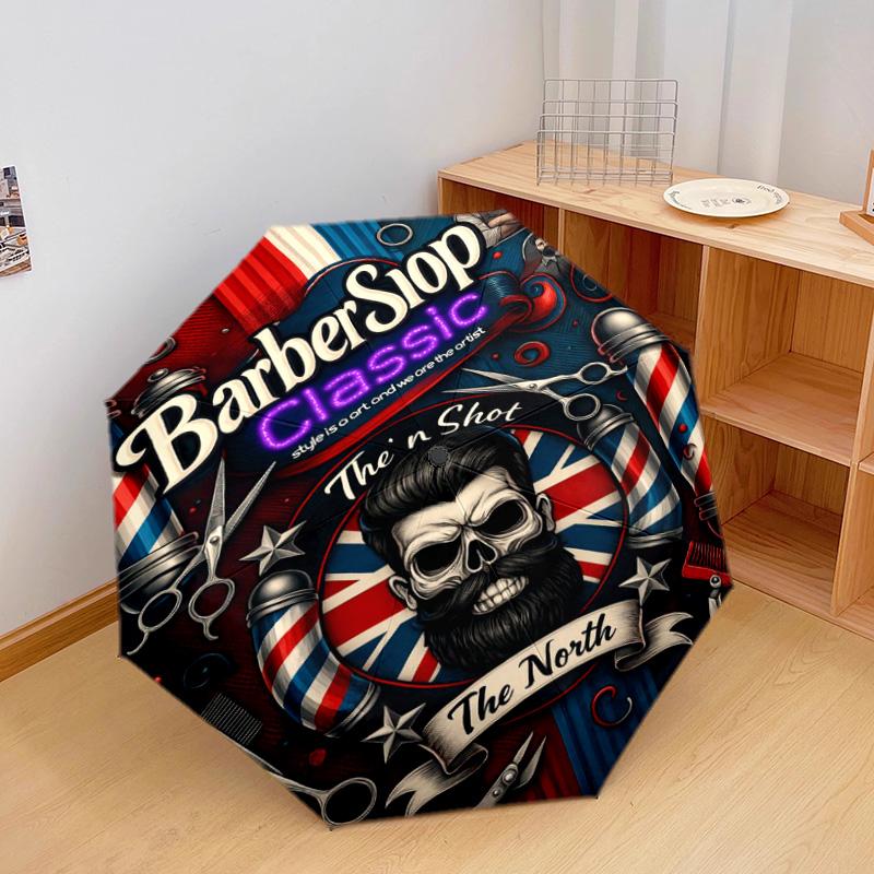 1PC Skull Scissors Artwork Automatic Umbrella - Suitable Travel Outdoor Portable Umbrella Birthday Gift Daily Essentials