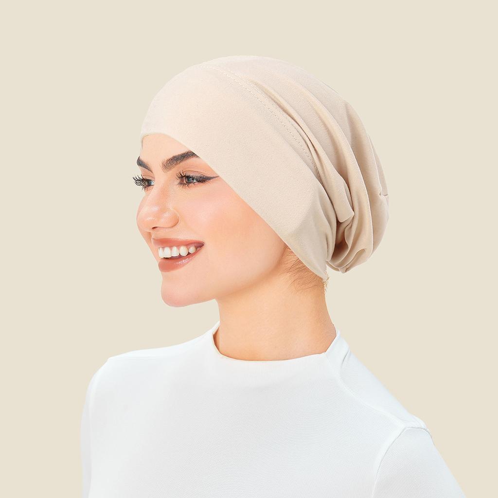 1pc Women's Elastic Modal Headscarf Inner Cap Hijab, Solid Color Stretchable HeadWrap Available For Daily Wear.