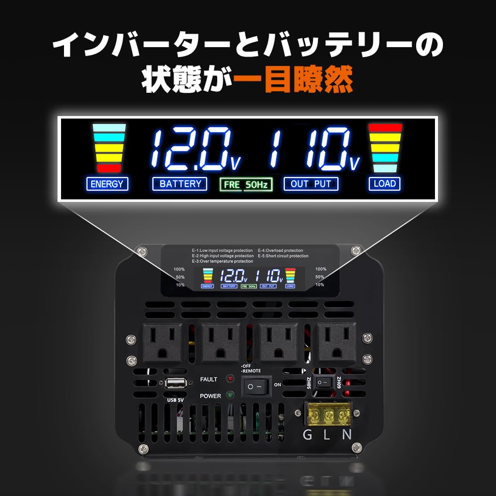 LVYUAN 5000W 5000W Rated Instantaneous DC12V To AC100V Circuit Remote Control 4 AC 1 USB 2 Cooling Car Disaster Power Outage Japanese Instruction New!