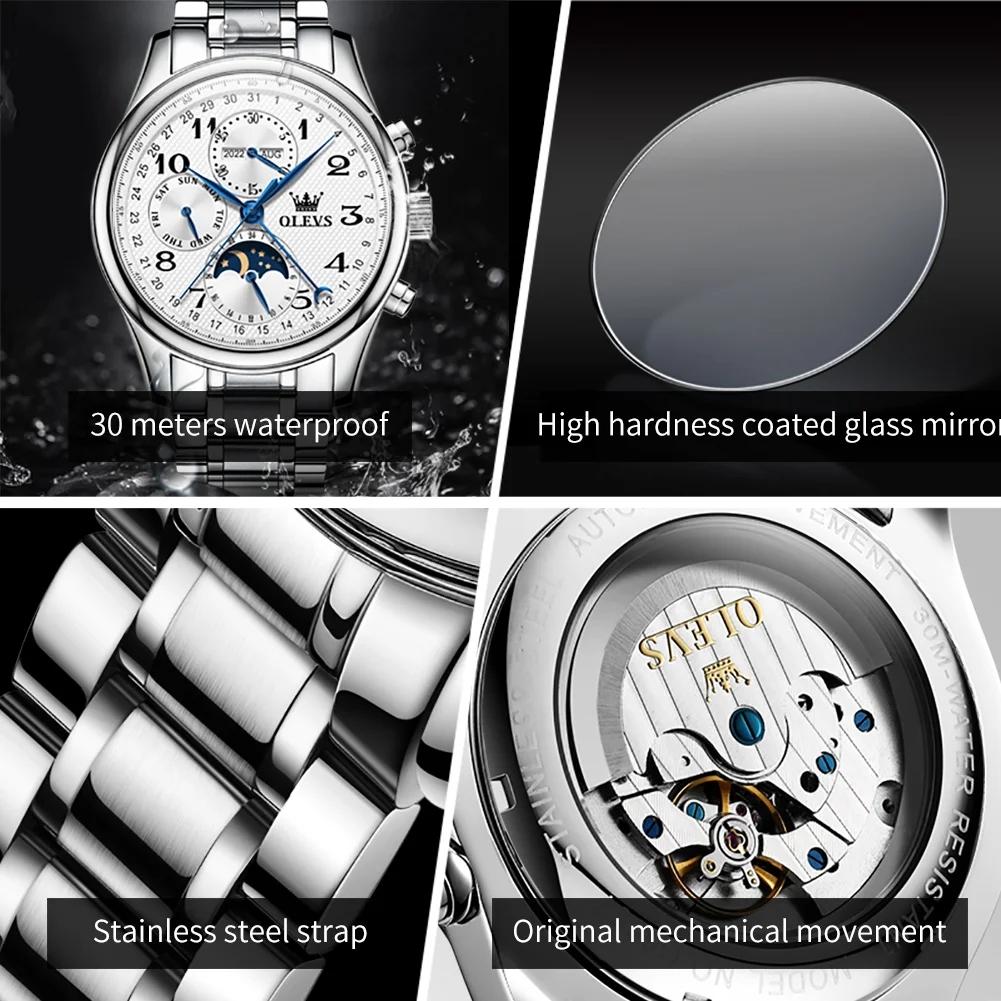 OLEVS 6667 Original Mode Herrenuhren Manuell Mechanisch Automatisches Uhrwerk Antiker Lederarmband Edelstahlarmband Uhr