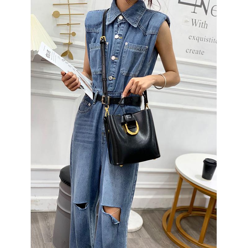 100% Genuine Leather Women's Bucket Bag New Fashion Large Capacity Commuter Handbag Shoulder Crossbody Bag for Women