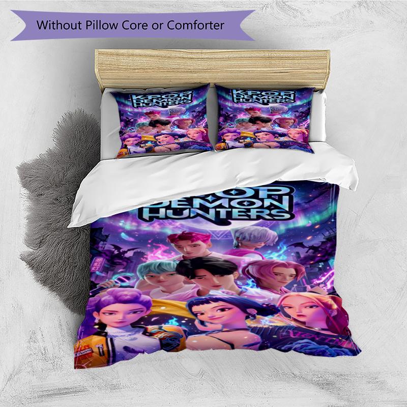 3pcs Duvet Cover Set (1*Duvet Cover + 2*Pillowcase, Without Core), KPop Demon Hunters Print Bedding Set, Bedroom Decor, All‑Season, Gift