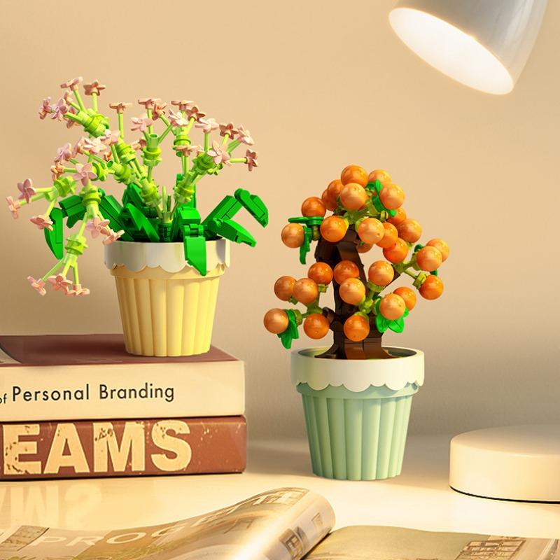 Block Flower Valentine's Day Multi -meat Potted Plastic Plasma Decoration Puzzle Assembly Building Block Toys