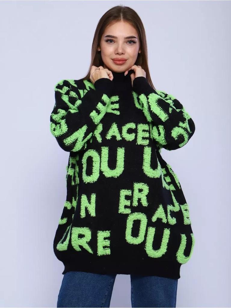 2025 Autumn/Winter European & American Chenille 3D Letter Embroidered Sweater: New Loose Jacquard Knit Top