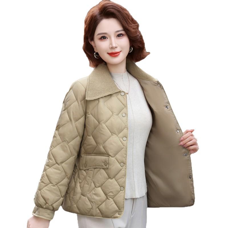 Petite Stylish Cotton Jacket for Middle-Aged Women, Autumn/Winter Short Coat, Warm Lightweight Outerwear for Elderly Women