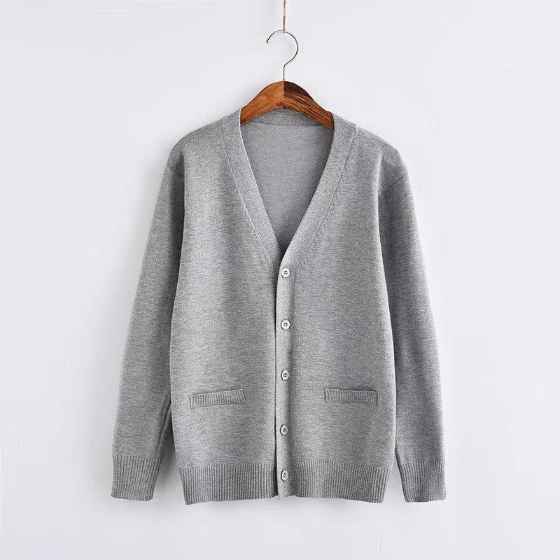 Japanese Style V-Neck Long Sleeve Knit Cardigan - Solid Color Academy Uniform