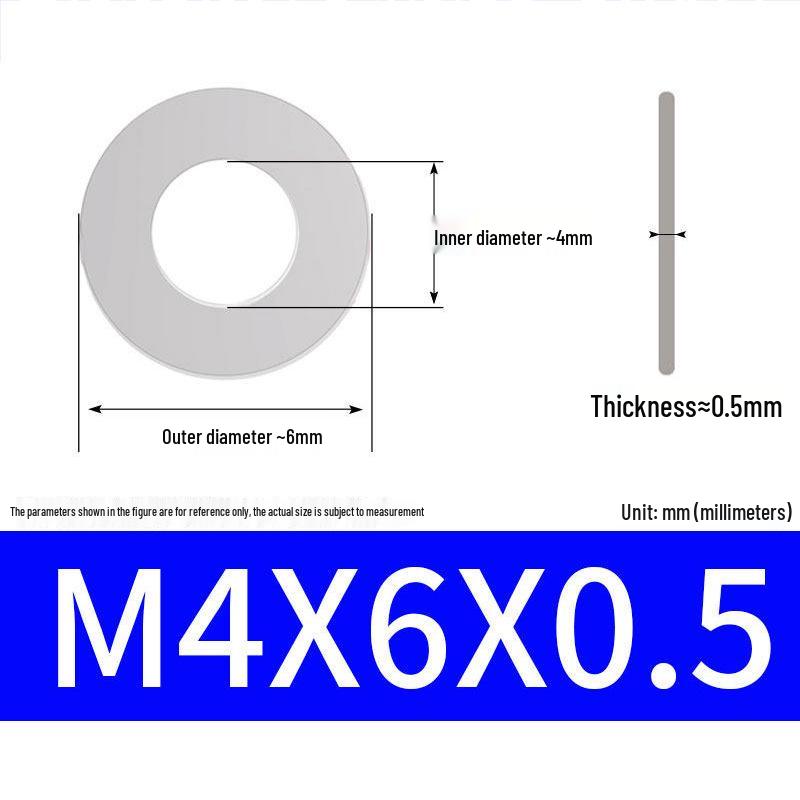 304 Stainless Steel Ultra-Thin Flat Washer, Thickness: 0.1/0.2/0.3/0.4/0.5 Mm, Sizes M1-M8