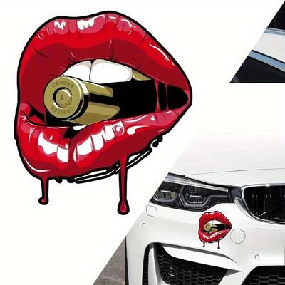 Red Lips with Bullet Car Stickers for Fuel Tank Window Bumper Cover Scratches Funny Motorcycle Auto Decals