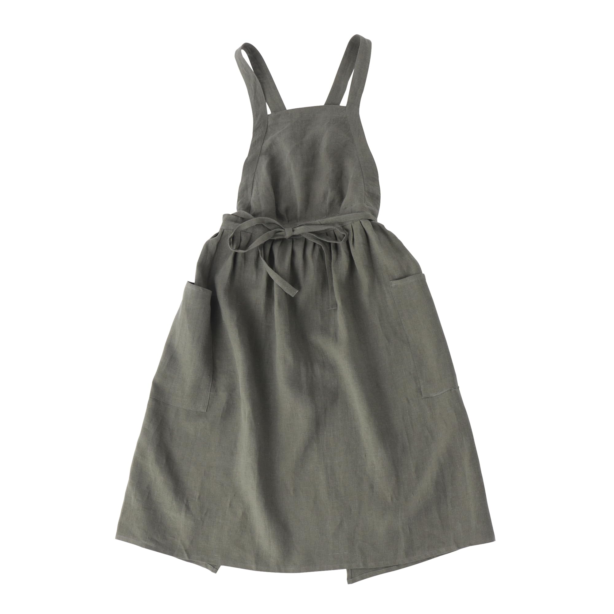 

Apron Pleated Dress Apron jubileeapronLN009 Dark Green Khaki Total Length [Jubilee] 98.5cm