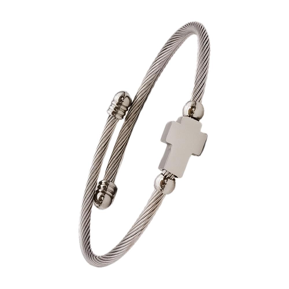 Cross-Design Stainless Steel Bracelet with Welded Beads - Gold, Rose, Black Stainless Steel 304